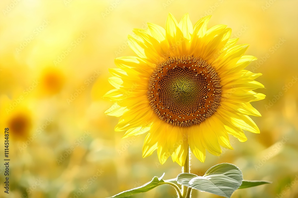Obraz premium Beautiful Single Sunflower Blooming Against Soft Yellow Background, bloom, flower, nature, petals
