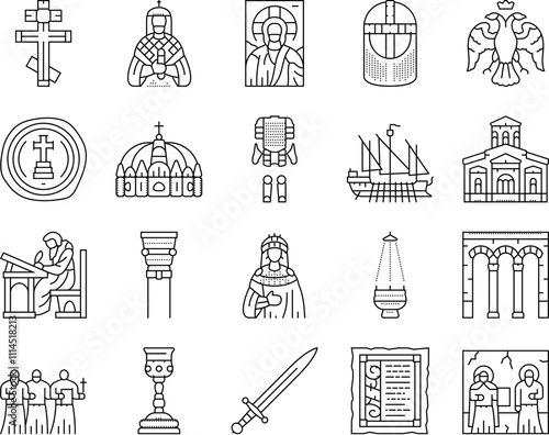 Quadro em tela byzantium empire justinian icons set vector