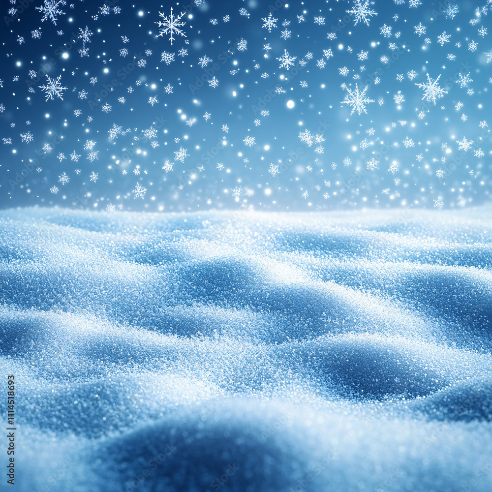 Obraz premium A serene winter scene with gentle snowflakes, ideal for Christmas-themed designs, product placements, and tranquil holiday greetings. Captures peaceful winter essence.