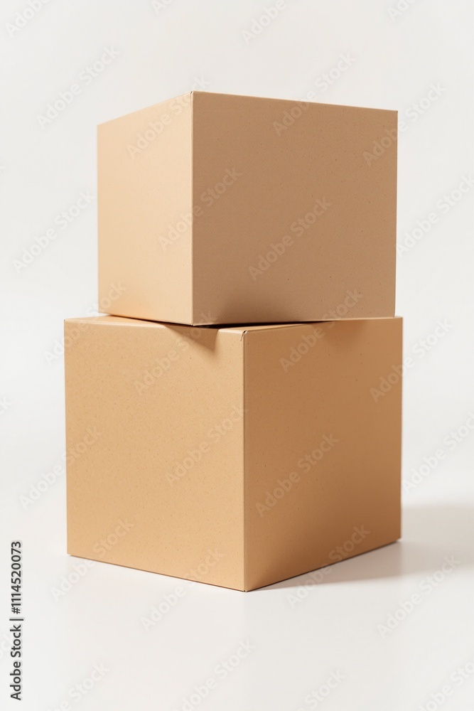 Stacked Plain Brown Packaging Boxes on White Background Stacked Plain Brown Packaging Boxes on White Background