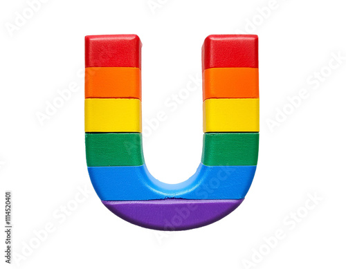 Letter U - consisting of rainbow colors, isolated on a white background, cut out 