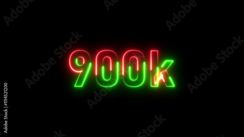 900k animation neon text effect video motion on black background. 900k Followers Celebration text animation. photo