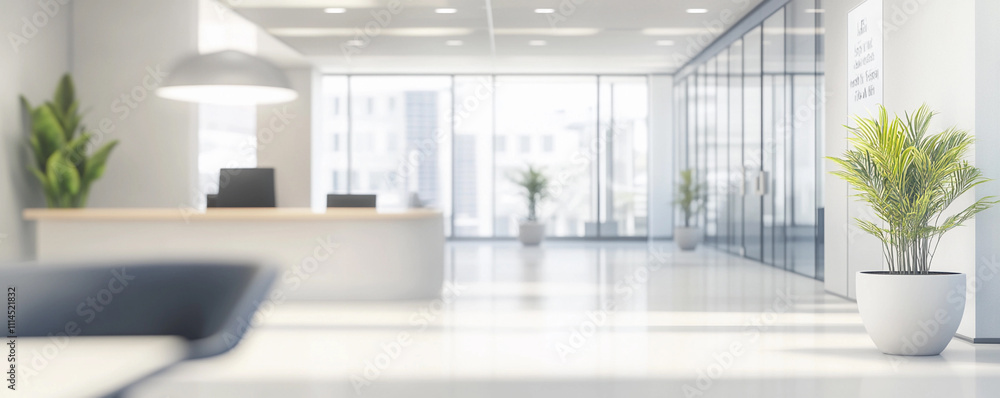 Fototapeta premium Modern office lobby with plants and natural light
