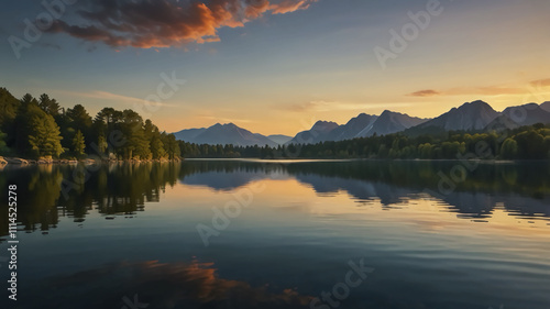 Wallpaper Mural "Experience the tranquil beauty of a lake at sunrise, with majestic stones scattered across the water's surface. This stunning 3:1 landscape will transport you to a peaceful oasis."
 Torontodigital.ca