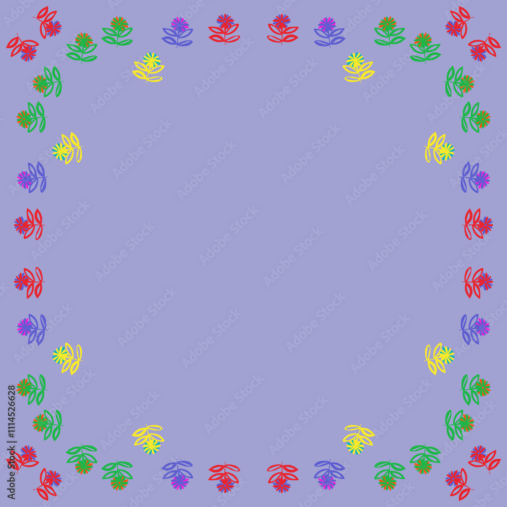 Stylized colored branches, leaves, flowers. Hand drawn. Stylized colored branches, leaves, flowers. Hand drawn.