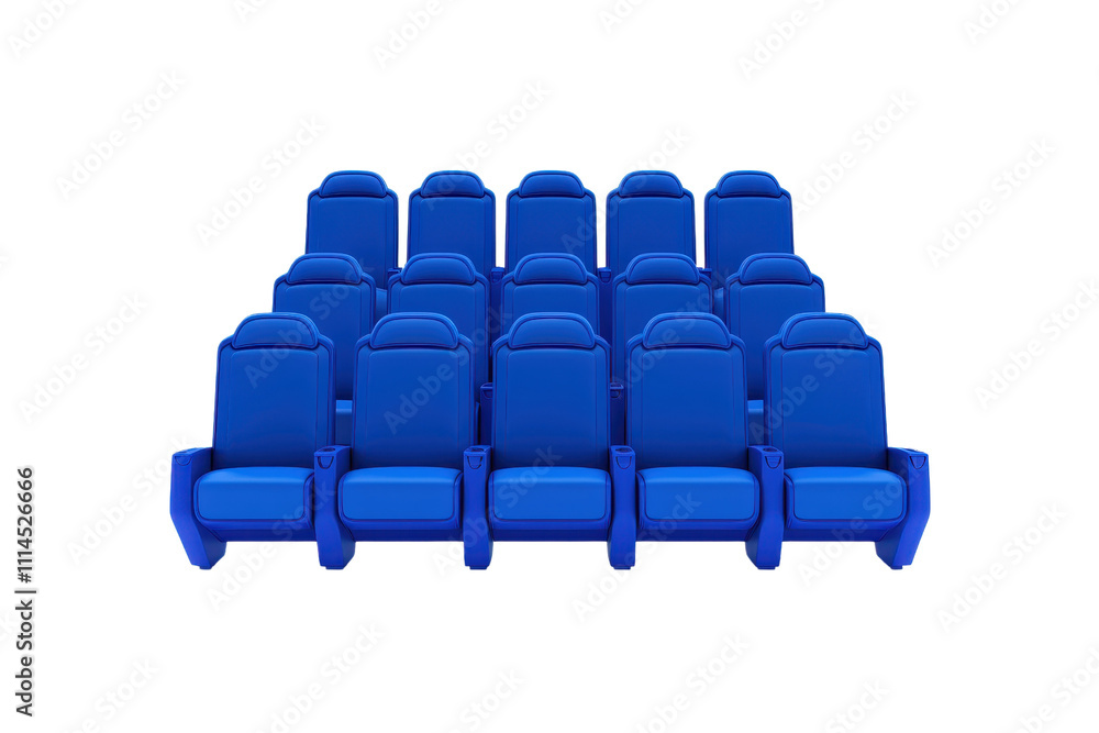 Fototapeta premium A row of blue seating chairs arranged neatly in a structured formation.