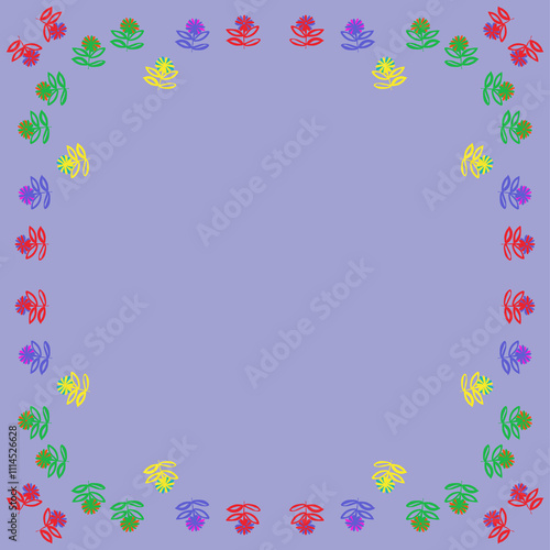 Stylized colored branches, leaves, flowers. Hand drawn.