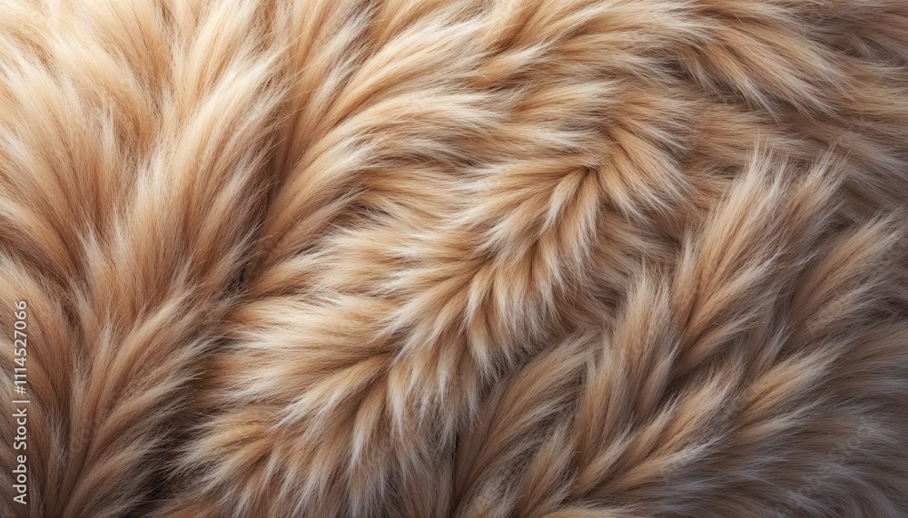 Fototapeta premium Close-up of luxurious faux fur texture in warm beige tones with soft, fluffy appearance