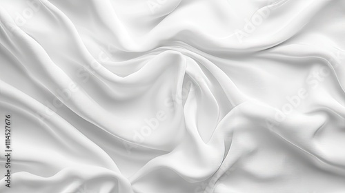 Elegant white silk fabric draped in soft waves, creating a tranquil and timeless aesthetic.