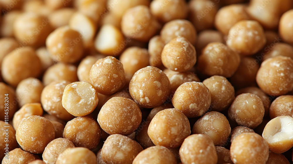 Fresh natural macadamia nuts with textured surface create delightful visual. Their round shape and golden hue evoke sense of warmth and richness Fresh natural macadamia nuts with textured surface create delightful visual. Their round shape and golden hue evoke sense of warmth and richness