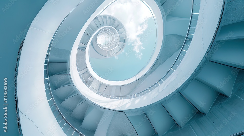 Fototapeta premium Modern Spiral Staircase Ascending Towards a Sky