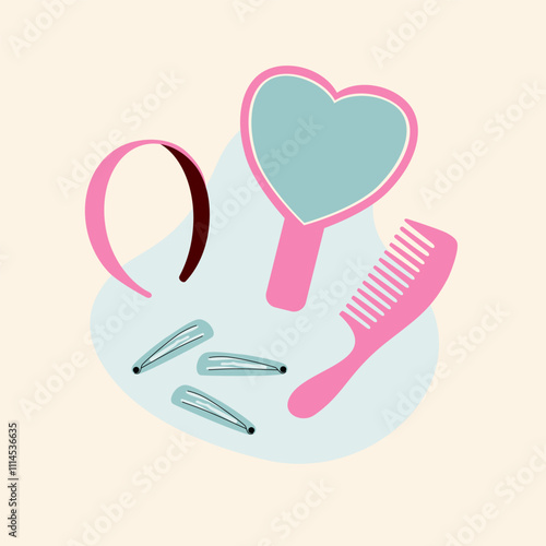 Hair accessories. Hair clips, headband, mirror and comb.