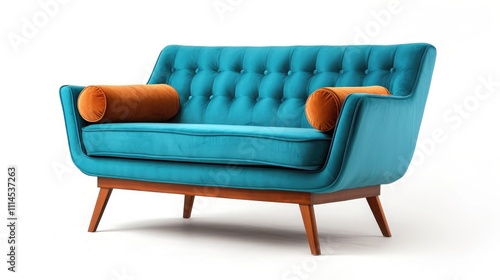 a single-seat mid-century modern sofa in a vibrant color photo