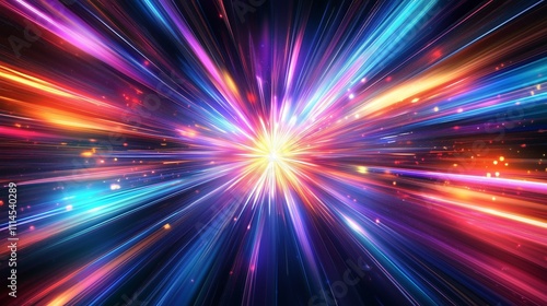 Vibrant energy burst with radiant light streaks in cosmic space