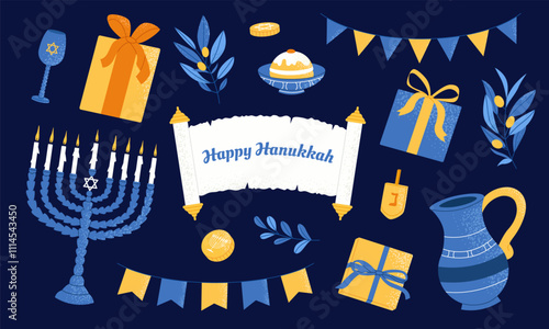 Happy Hanukkah elements set