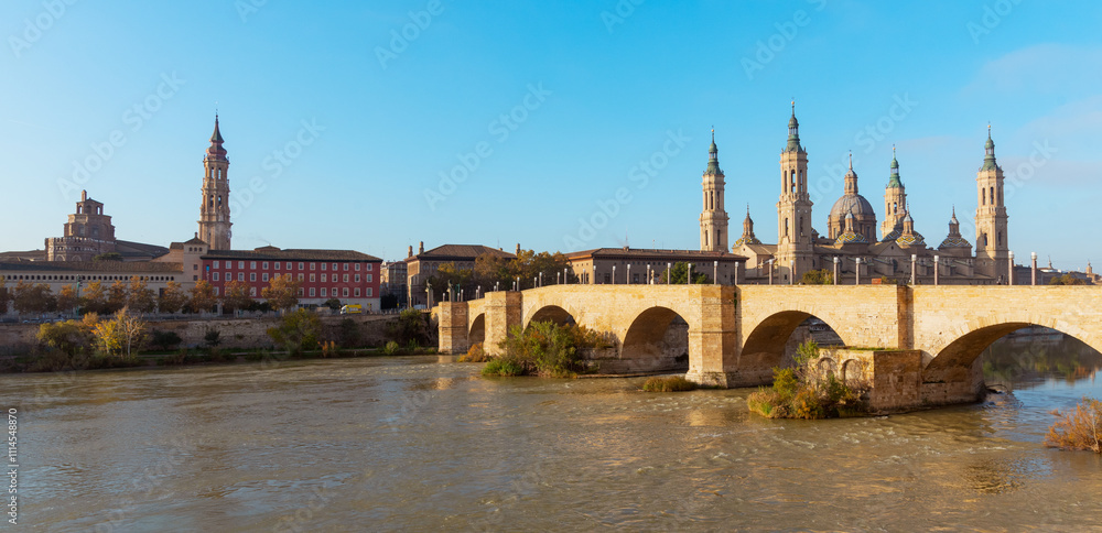 Fototapeta premium Puente de Piedra and Basilica del Pilar in Zaragoza, Spain