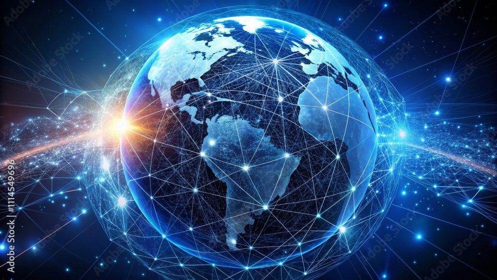 Obraz premium Global Network Digital Earth, Interconnected World