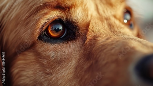 A close-up of a doga??s face with expressive eyes and a shiny coat. photo