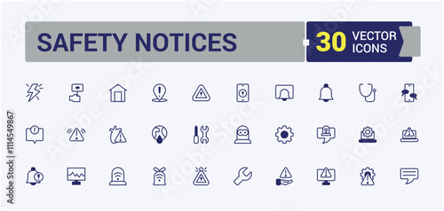 Safety Notices line web icon set. Containing line, road, error, application, signal and more. Set of line pictogram. Editable vector outline and solid icons.