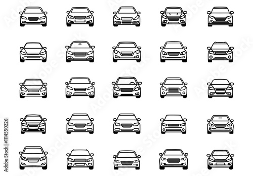 Car line icon set. Logo auto machine and black outline collection traffic sign. Vector illustration automobile design or shape transportation. Drawing pictogram photo