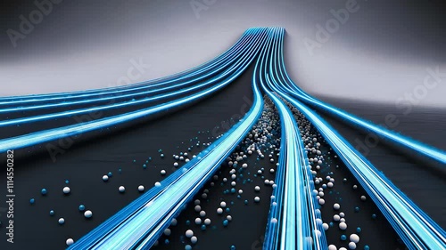 Futuristic abstract blue data streams on dark background with dynamic flow

 photo