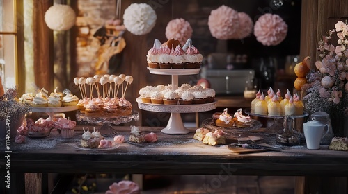 Wallpaper Mural A charming dessert table featuring an array of sweet treats and beautifully arranged decorations. Torontodigital.ca