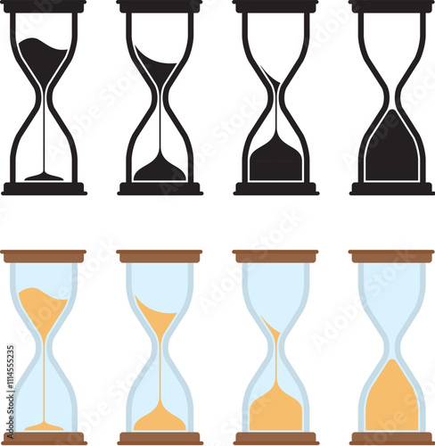 vector set of hourglass clock symbols isolated on white background. time countdown sand watch. set of hour glass icons
