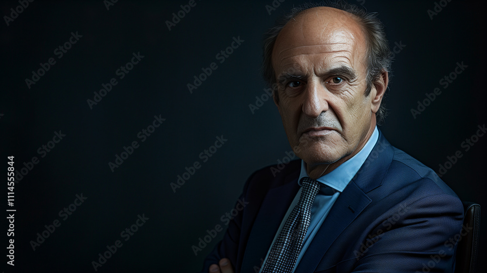 Fototapeta premium Retrato de hombre mayor con expresión seria sobre fondo oscuro
