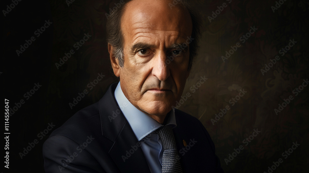 Fototapeta premium Retrato de hombre mayor con expresión seria sobre fondo oscuro