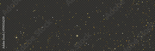 Gold glittering dust with stars on transparent backdrop