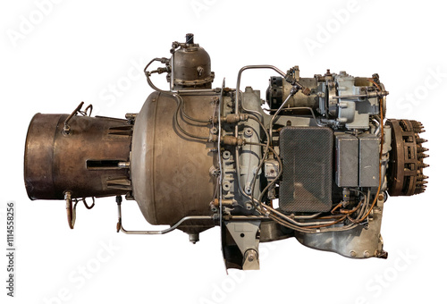 engine of helicopter on white, isolated