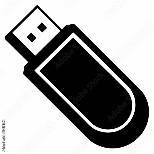 USB Drive silhouette black vector illustration and white background