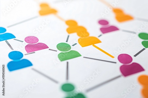 Colorful flowchart is showing referral program with connected people icons printed on paper photo