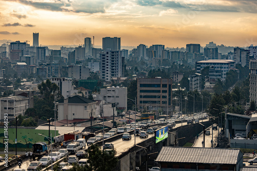 High angle view of the African city of Addis Ababa, photo