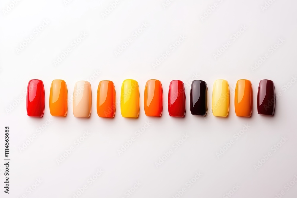 Bold Composition of Vibrant Nail Polish Colors on White Background Bold Composition of Vibrant Nail Polish Colors on White Background