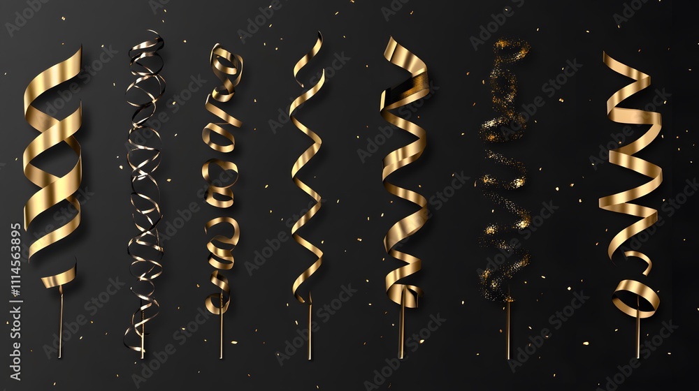 Obraz premium Happy New Year with golden streamers isolated on transparent background