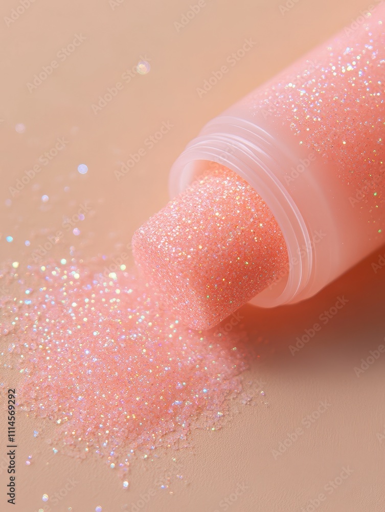 Fototapeta premium Sparkling Pink Nail Polish Bottle with Glitter and Shimmer Effects