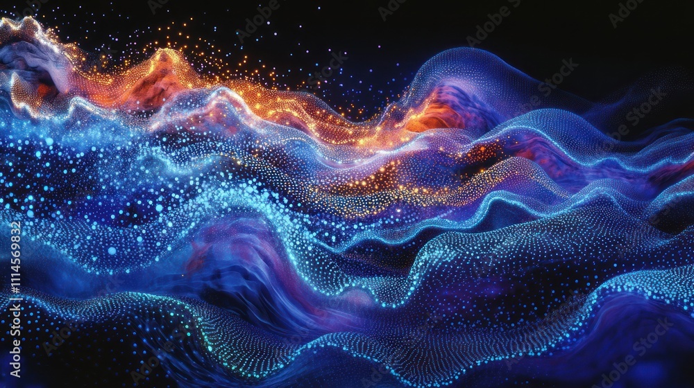 Fototapeta premium Abstract colorful glowing wave particles.