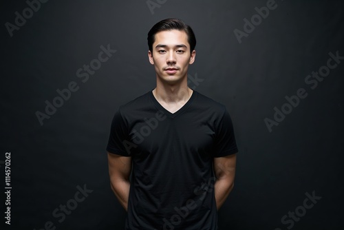 Serious young man in black t-shirt
 photo