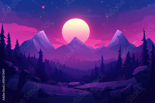 full moon night scene vector illustrations 