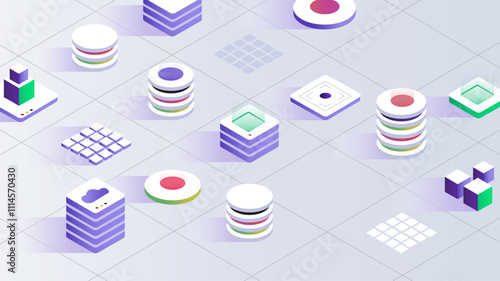 Futuristic Isometric Data Structures and Technology Concept Design with Minimal Aesthetic