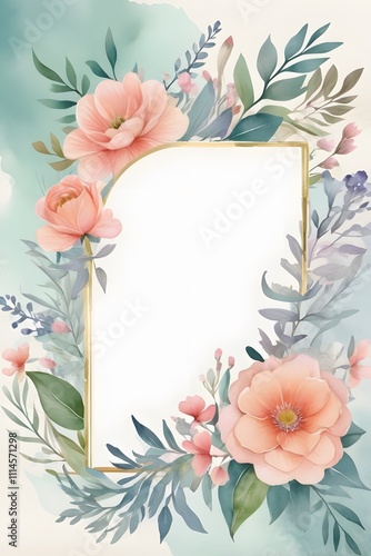 Elegant Watercolor Floral Frame Design Peach Blossom Wedding Invitation Card Template