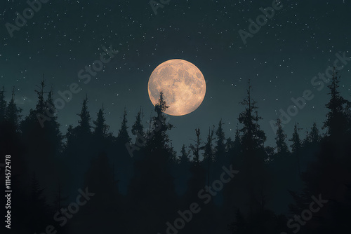 full moon night scene vector illustrations 