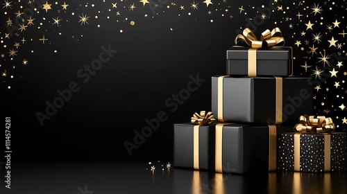 Elegant Black Gold Gift Boxes With Stars