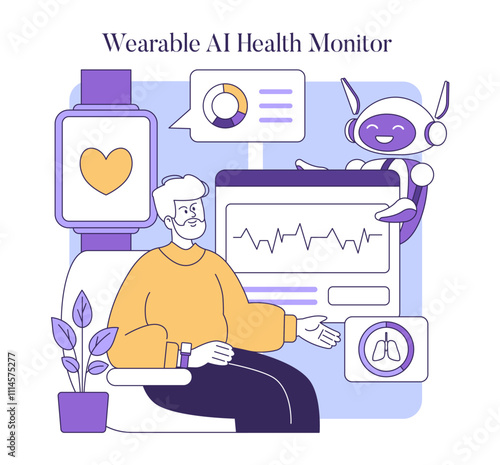 AI To Help Disabled People. Flat Vector Illustration