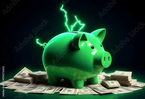 finacing green pig get shocked with dolars