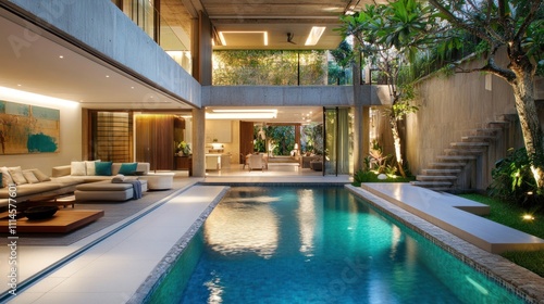 Wallpaper Mural Modern Concrete House With Indoor Pool And Lush Greenery Torontodigital.ca