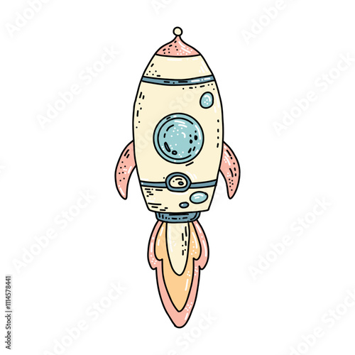 Vector illustration of a toy. A spaceship, a rocket, an astronaut. Cartoon characters.