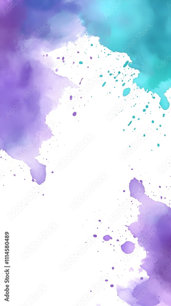 Obraz premium A background of vibrant watercolor splashes in shades of purple, blue, and teal, fading softly into the white background.