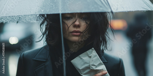 A Moody Urban Rainy Day Portrait Featuring a Subject Holding an Umbrella Outside